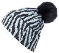 Bommelmütze STYLEBREAKER "Strick Bommelmütze mit Zebra Muster", Damen, blau (dunkelgrau, hellblau), Obermaterial: 100% Viskose CV., Modisch, Mützen (34865638-0) dunkelgrau, hellblau