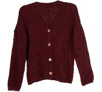styleBREAKER Damen Bouclé Strick Cardigan Knopfleiste, Bordeaux-Violett