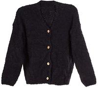 styleBREAKER Damen Boucle Strick Cardigan mit Knopfleiste, Strickjacke einfarbig, Bouclé Strickweste, OneSize 08010081, Farbe:Dunkelblau