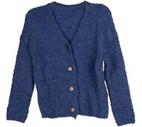 styleBREAKER Damen Boucle Strick Cardigan mit Knopfleiste, Strickjacke einfarbig, Bouclé Strickweste, OneSize 08010081, Farbe:Royalblau