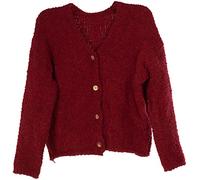 styleBREAKER Damen Boucle Strick Cardigan mit Knopfleiste, Strickjacke einfarbig, Bouclé Strickweste, OneSize 08010081, Farbe:Weinrot