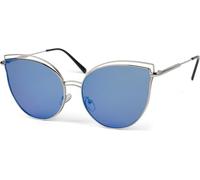 styleBREAKER Damen Cat Eye Sonnenbrille mit doppeltem Rahmen und Polycarbonat Gläser, Katzenaugen Form 09020121, Farbe:Gestell Silber/Glas Blau verspiegelt