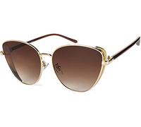 styleBREAKER Damen Cateye Sonnenbrille mit Glitzer Element, Metall Rahmen und Polycarbonat Gläser, Katzenaugen Form, Retro Look 09020104, Farbe:Gestell Gold/Glas Braun Verlauf