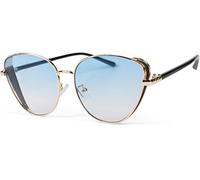 styleBREAKER Damen Cateye Sonnenbrille mit Glitzer Element, Metall Rahmen und Polycarbonat Gläser, Katzenaugen Form, Retro Look 09020104, Farbe:Gestell Gold/Glas Blau getönt