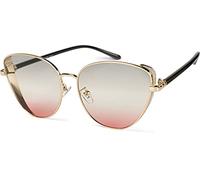 styleBREAKER Damen Cateye Sonnenbrille mit Glitzer Element, Metall Rahmen und Polycarbonat Gläser, Katzenaugen Form, Retro Look 09020104, Farbe:Gestell Gold/Glas Grau-Apricot Verlauf