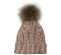 Bommelmütze STYLEBREAKER "Feinstrick Bommelmütze mit Zopfmuster", Damen, grau (taupe), 100% Viskose CV., Modisch, Mützen (61774831-0) taupe