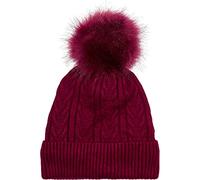 Bommelmütze STYLEBREAKER "Feinstrick Bommelmütze mit Zopfmuster", Damen, rot (bordeaux, rot), 100% Viskose CV., Modisch, Mützen (18071028-0) bordeaux, rot