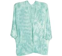 styleBREAKER Damen Feinstrick Cardigan Weste mit Batik Muster, 3/4 Ärmel, vorne offen, Strand, Festival, Kimono 08010080, Farbe:Türkis