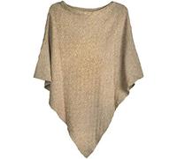 styleBREAKER Damen Feinstrick Poncho mit Karo Schachbrett Struktur, Rundhals 08010053, Farbe:Hellbraun