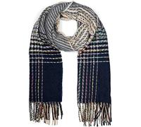 styleBREAKER Damen Feinstrick Schal Zick-Zack Streifen, Beige-Dunkelblau