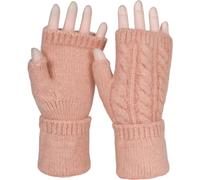 styleBREAKER Damen Fingerlose Handschuhe mit Zopfmuster und dezentem Metallic-Faden, Winter Strickhandschuhe 09010042, Farbe:Altrose