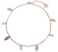 styleBREAKER Damen Fußkettchen mit Blatt Anhängern und Perlen, Ankerkette, Karabinerverschluss, Kette, Schmuck 05080007, Farbe:Rosegold-Türkis