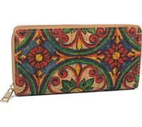 styleBREAKER Damen Geldbörse aus Kork mit Buntem Muster Print im Ethno Look, Reißverschluss, Portemonnaie 02040138, Farbe:Rot-Grün-Blau-Gelb