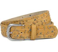styleBREAKER Damen Gürtel mit Sternchen Nieten und Strass, Oberfläche in Pinselstrich Optik, Vintage Nietengürtel, kürzbar 03010096, Größe:100cm, Farbe:Senf