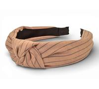 styleBREAKER Damen Haarreif gestreift mit Knoten | breiter Stoff Haarreifen 5,5 cm weich & edel | flexibler Twist Turban Kopfschmuck, Farbe:Hellbraun