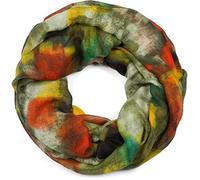 styleBREAKER Damen Loop Schal mit abstraktem Pinselstrich Muster, Schlauchschal mehrfarbig bunt, Tuch 01017130, Farbe:Grün-Orange-Gelb