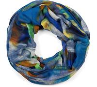 styleBREAKER Damen Loop Schal mit abstraktem Pinselstrich Muster, Schlauchschal mehrfarbig bunt, Tuch 01017130, Farbe:Blau-Orange-Gelb