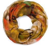 styleBREAKER Damen Loop Schal mit abstraktem Pinselstrich Muster, Schlauchschal mehrfarbig bunt, Tuch 01017130, Farbe:Curry-Rot-Grün