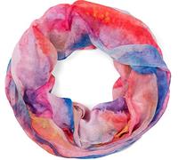 styleBREAKER Damen Loop Schal mit buntem Aquarell Farbverlauf Muster, leichter sommerlicher Schlauchschal mehrfarbig 01016220, Farbe:Orange-Rot-Blau