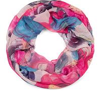 styleBREAKER Damen Loop Schal mit buntem Blumen Muster, leichter sommerlicher Schlauchschal mehrfarbig 01016217, Farbe:Rose-Pink-Blau