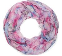 styleBREAKER Damen Loop Schal Feder Muster Boho Style, Pink-Blau