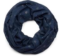 styleBREAKER Damen Loop Schal mit Glitzer Schneeflocken Print, Weicher Schlauchschal Einfarbig, Tuch 01017064, Farbe:Dunkelblau