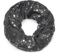 styleBREAKER Damen Loop Schal mit glitzerndem Metallic Sterne All Over Print Muster, Leichter Schlauchschal Einfarbig, Tuch 01016118, Farbe:Dunkelgrau