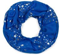 styleBREAKER Damen Loop Schal mit glitzerndem Metallic Sterne All Over Print Muster, Leichter Schlauchschal Einfarbig, Tuch 01016118, Farbe:Royalblau