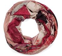 styleBREAKER Damen Loop Schal mit Hirsch Print und geometrischer Einteilung, Schlauchschal mehrfarbig, Tuch 01017131, Farbe:Altrose-Bordeaux