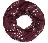 styleBREAKER Damen Loop Schal mit Metallic Sterne Print | Glitzer Schlauchschal ca. 89 x 75 cm | Leichter Rundschal für Frühjahr & Herbst, Farbe:Weinrot