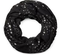 styleBREAKER Damen Loop Schal mit Metallic Sterne Print | Glitzer Schlauchschal ca. 89 x 75 cm | Leichter Rundschal für Frühjahr & Herbst, Farbe:Schwarz