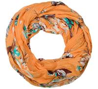 styleBREAKER Damen Loop Schlauchschal mit buntem Schmetterling und Blumen Print, Crash and Crinkle Schal, Tuch 01016013, Farbe:Orange