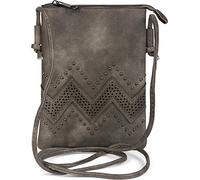 Mini Bag STYLEBREAKER "Mini Umhängetasche ZickZack Cutout Nieten", Damen, Gr. B/H/T: 14cm x 19cm x 1,2cm Einheitsgröße, dunkelgrau, 100% Polyurethan PU. Futter: 100% Polyester PES., gemustert, Taschen