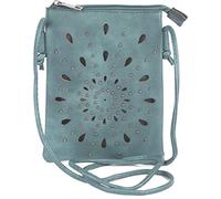 Mini Bag STYLEBREAKER "Mini Umhängetasche Blumen Cutouts und Nieten", Damen, Gr. B/H/T: 14cm x 19cm x 1,2cm Einheitsgröße, jeansblau, 100% Polyurethan PU. Futter: 100% Polyester PES., gemustert, Tasch