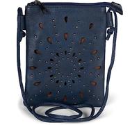 Mini Bag STYLEBREAKER "Mini Umhängetasche Blumen Cutouts und Nieten", Damen, Gr. B/H/T: 14cm x 19cm x 1,2cm Einheitsgröße, dunkelblau, 100% Polyurethan PU. Futter: 100% Polyester PES., gemustert, Tasc