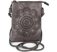 Mini Bag STYLEBREAKER "Mini Umhängetasche Blumen Cutout und Strass", Damen, Gr. B/H/T: 14,5cm x 19,5cm x 2cm Einheitsgröße, antik, grau, 100% Polyurethan PU. Futter: 100% Polyester PES., gemustert, Ta