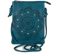 Mini Bag STYLEBREAKER "Mini Umhängetasche Blumen Cutout und Strass", Damen, Gr. B/H/T: 14,5cm x 19,5cm x 2cm Einheitsgröße, petrol, 100% Polyurethan PU. Futter: 100% Polyester PES., gemustert, Taschen