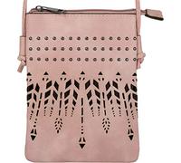 styleBREAKER Damen Mini Umhängetasche Ethno Nieten Boho | Crossbody-Bag (14x19 cm) mit Cutout-Muster, Hauptfach mit Zipper, offenes Rückfach, 130 cm Schulterriemen.