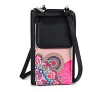 styleBREAKER Damen Mini Handy Umhängetasche RFID Blumen, Beige-Braun-Pink