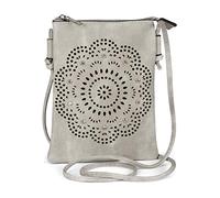 styleBREAKER Damen Mini Umhängetasche Cutout Blumen, Hellgrau