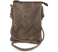 Mini Bag STYLEBREAKER "Mini Umhängetasche ZickZack Cutout Nieten", Damen, Gr. B/H/T: 14cm x 19cm x 1,2cm Einheitsgröße, taupe, 100% Polyurethan PU. Futter: 100% Polyester PES., gemustert, Taschen (733