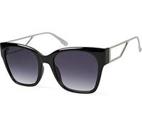 styleBREAKER Damen Oversize Sonnenbrille mit breiten Metall Bügeln, Polycarbonat Gläsern und Kunststoff Gestell 09020128, Farbe:Gestell Schwarz-Silber/Glas Grau Verlauf