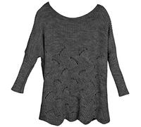 styleBREAKER Damen Oversize Strickpullover mit Ajourmuster und Langen Ärmeln, U-Boot Ausschnitt, Poncho, OneSize 08010066, Farbe:Grau