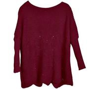 styleBREAKER Damen Oversize Strickpullover mit Ajourmuster und Langen Ärmeln, U-Boot Ausschnitt, Poncho, OneSize 08010066, Farbe:Bordeaux-Violett