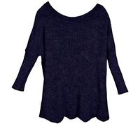 styleBREAKER Damen Oversize Strickpullover mit Ajourmuster und Langen Ärmeln, U-Boot Ausschnitt, Poncho, OneSize 08010066, Farbe:Dunkelblau