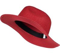 styleBREAKER Damen Panama Sonnenhut aus Papierstroh | Faltbarer Knautschhut mit breiter Krempe | Sommer Fedora Hut für Strand und Festival, Farbe:Rot