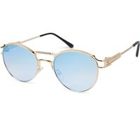 Sonnenbrille STYLEBREAKER "Panto Sonnenbrille mit Federn", Damen, blau (gestell gold, glas blau, rosa verspiegelt), Modisch, Sonnenbrillen Sonnenbrille (28111315-0) gestell gold, glas blau, rosa versp