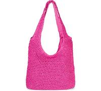 styleBREAKER Damen Papierstroh Beuteltasche mit langen Henkeln | sommerliche Flechttasche mit Reißverschluss | Strandtasche Schultertasche, Farbe:Pink