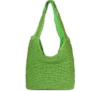 styleBREAKER Damen Papierstroh Beuteltasche mit langen Henkeln | sommerliche Flechttasche mit Reißverschluss | Strandtasche Schultertasche, Farbe:Grün