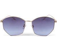 styleBREAKER Damen Piloten Sonnenbrille mit fünfeckigen Gläsern, getönten Polycarbonat Gläsern und Metall Gestell, Retro Brille 09020103, Farbe:Gestell Gold/Glas Dunkelblau getönt